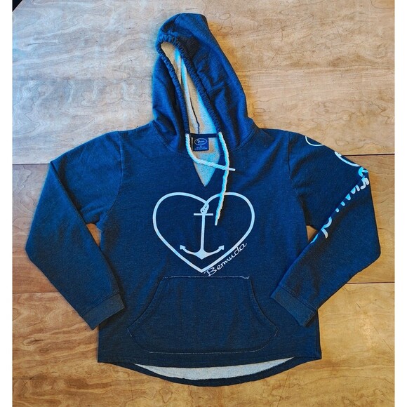 Tops - Bermuda Hoodie – Davisons of Aruba, Navy, Size Medium, Nautical Heart Anchor